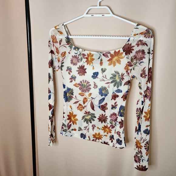 Mesh flower top / blouse Streetwear Society SWS / floral mesh / long sleeve - Picture 3 of 6